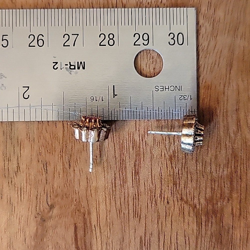 Ruby & 18k Gold Plated Flower Stud Earrings - image 4